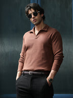 Campus Sutra Solid Ribbed Polo T-Shirt
