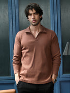 Campus Sutra Solid Ribbed Polo T-Shirt