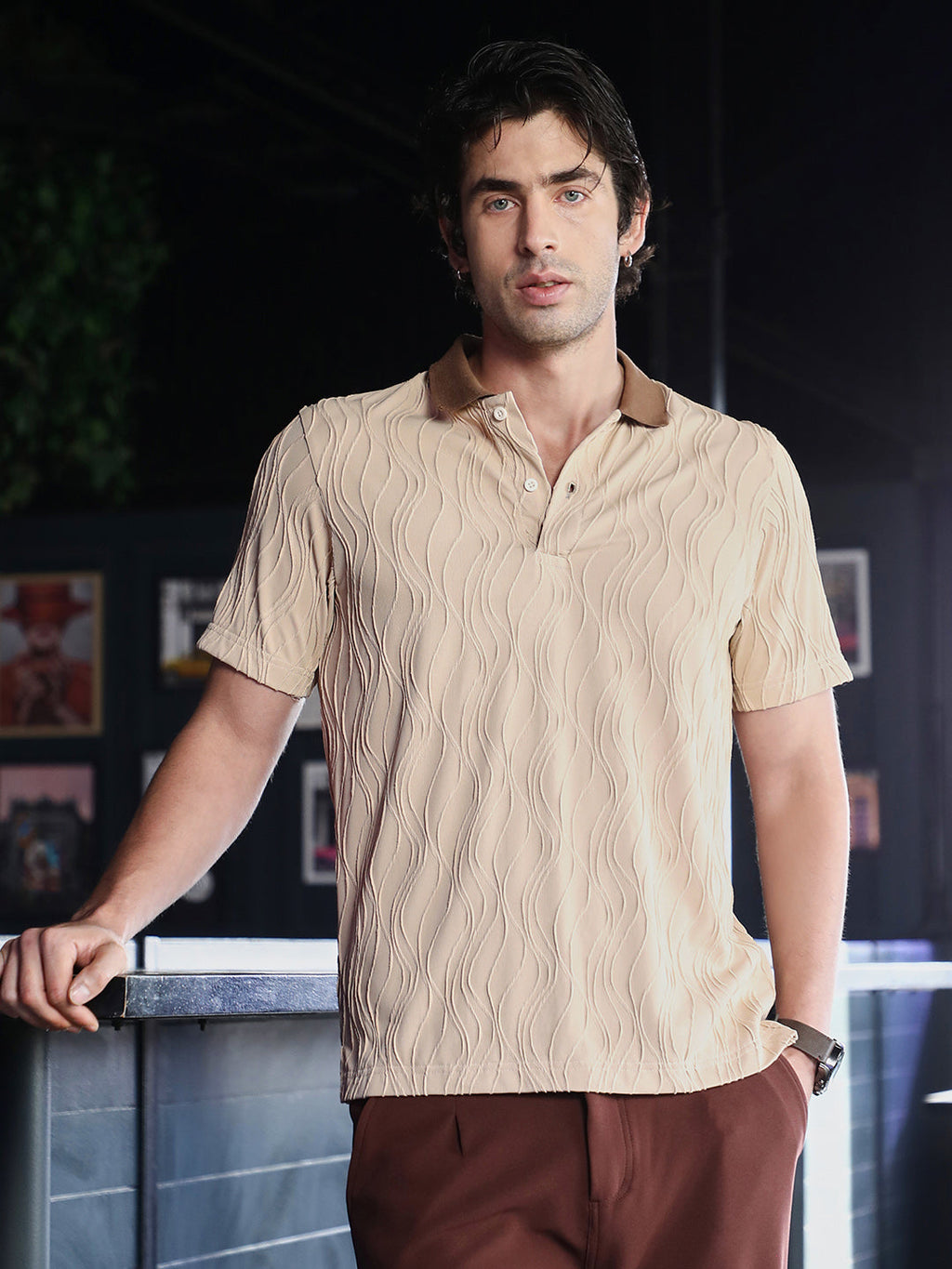 Campus Sutra Swirl-Jacquard Polo T-Shirt