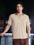 Campus Sutra Swirl-Jacquard Polo T-Shirt