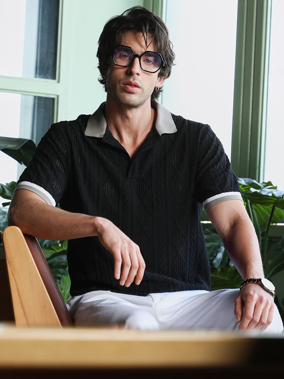 Campus Sutra Marquise-Jacquard Polo T-Shirt