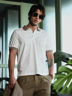 Campus Sutra Basket-Jacquard Polo T-Shirt