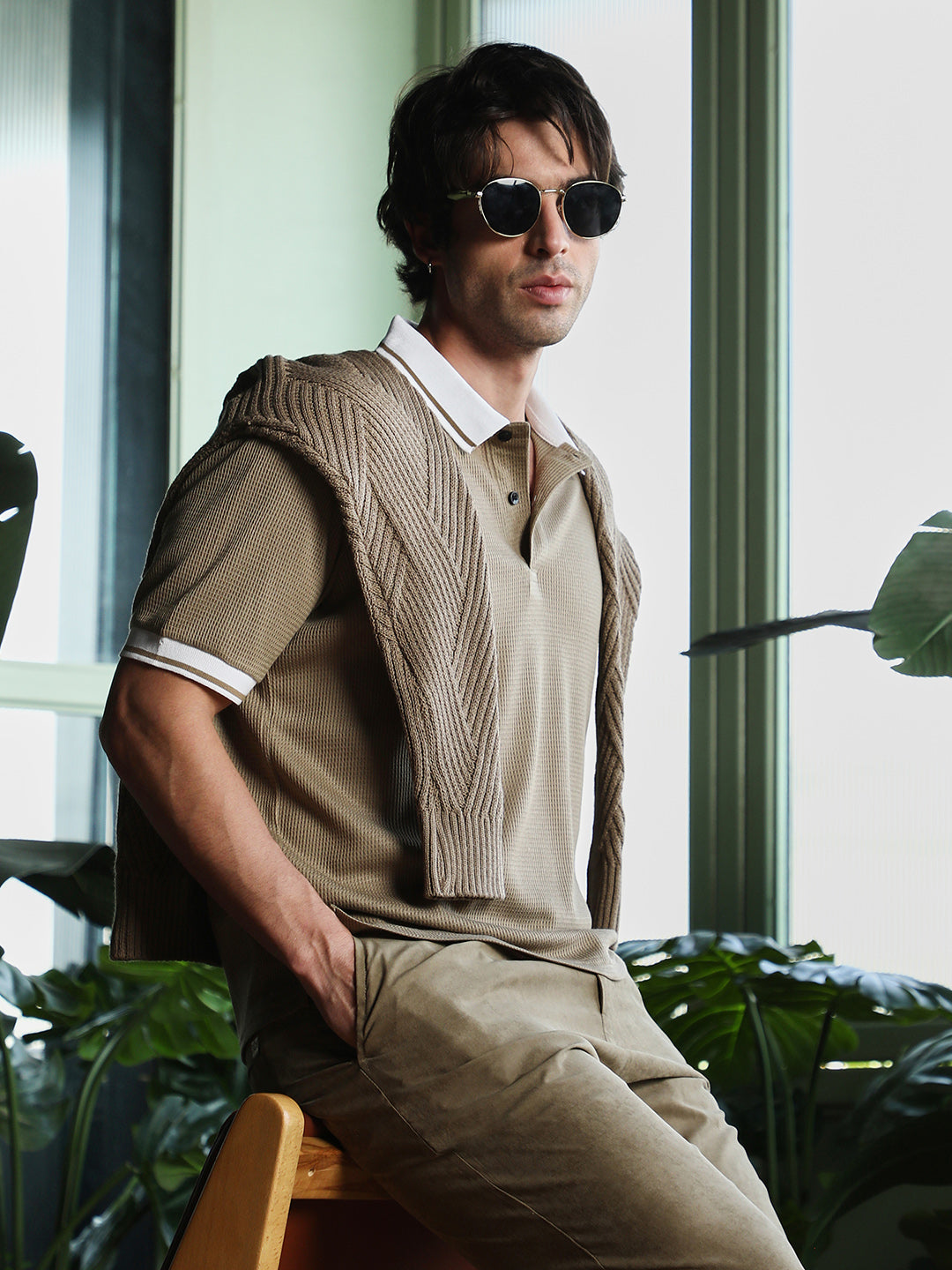 Campus Sutra Waffle-Tactile Polo T-Shirt