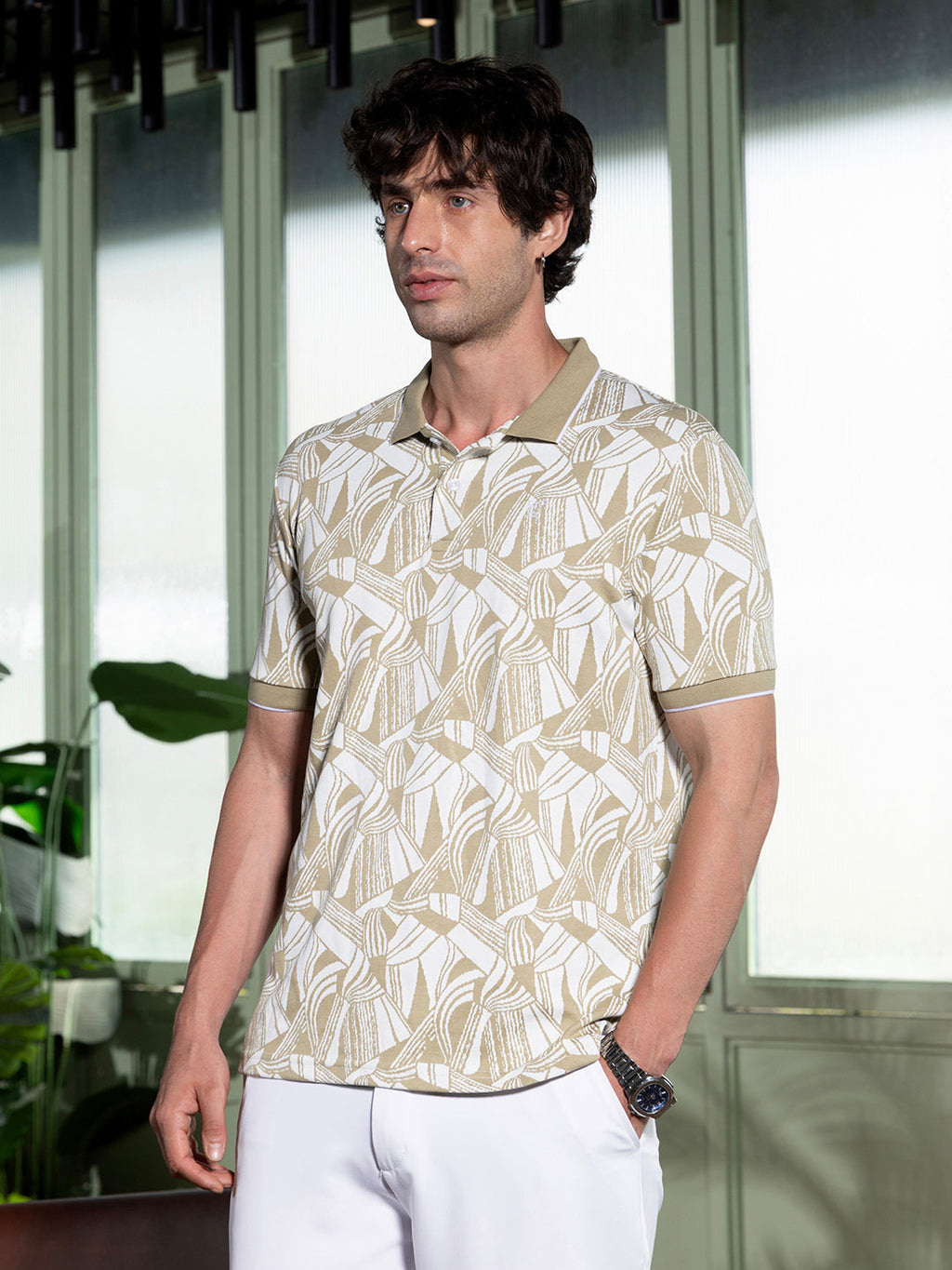 Campus Sutra Stroke-Jacquard Polo T-Shirt