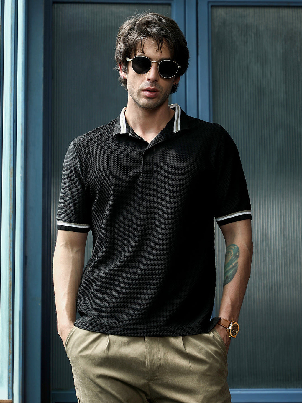 Campus Sutra Interweave-Tactile Polo T-Shirt