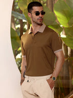 Campus Sutra Brown & Beige Contrast Collar Polycotton Polo T-shirt