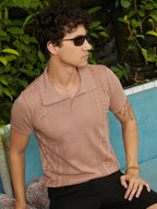Campus Sutra Block-Textured Polo T-Shirt
