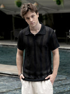 Campus Sutra Chevron-Lined Textured Polo T-Shirt
