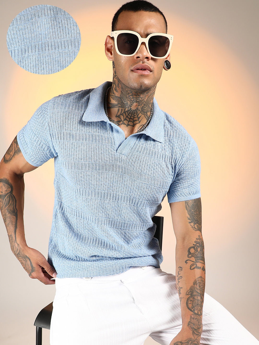 Campus Sutra Brick-Ribbed Polo T-Shirt