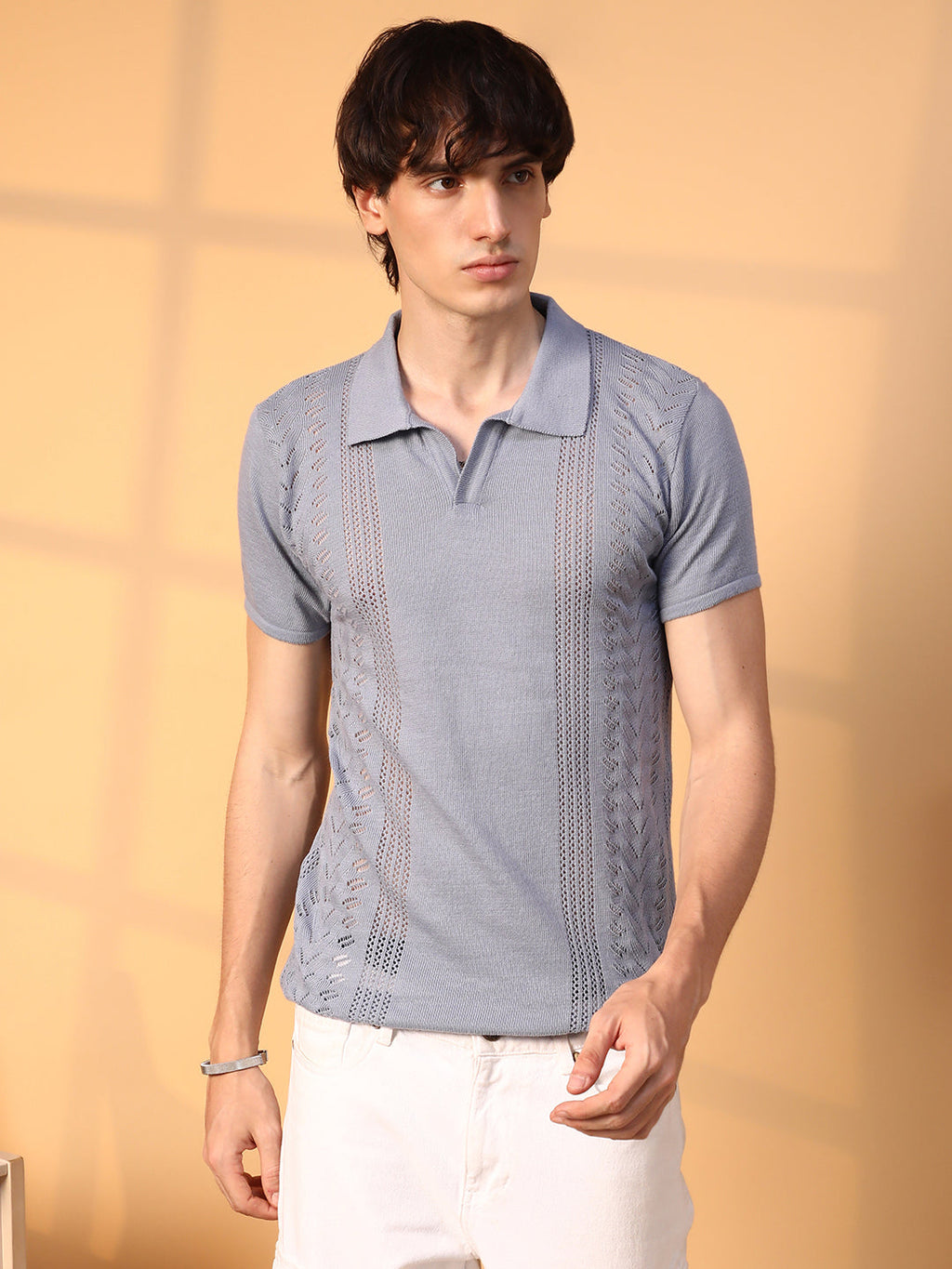 Campus Sutra Block-Textured Polo T-Shirt