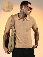 Campus Sutra Greek-Textured Polo T-Shirt