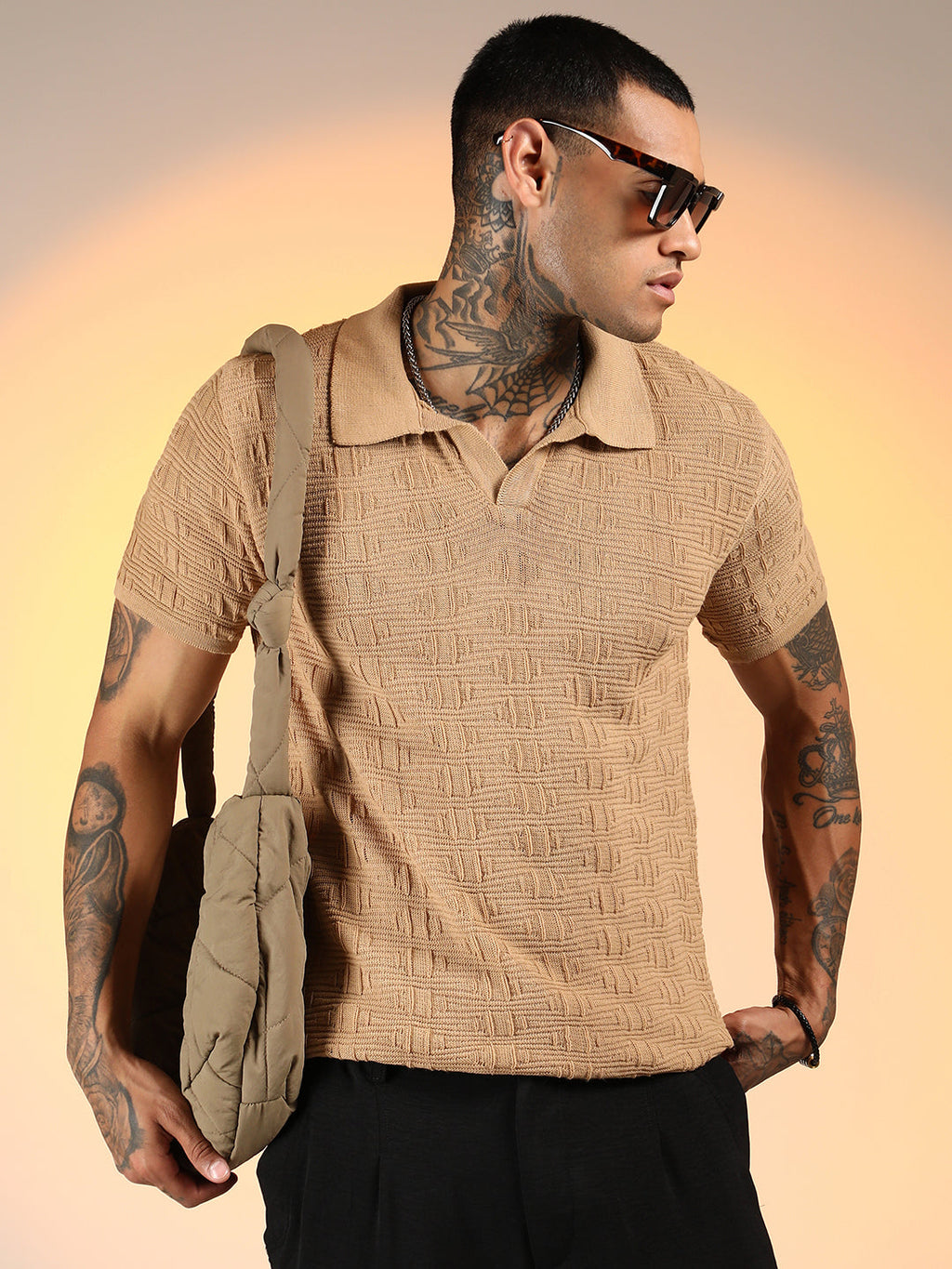Campus Sutra Greek-Textured Polo T-Shirt