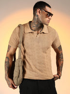 Campus Sutra Greek-Textured Polo T-Shirt