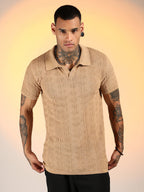Campus Sutra Greek-Textured Polo T-Shirt