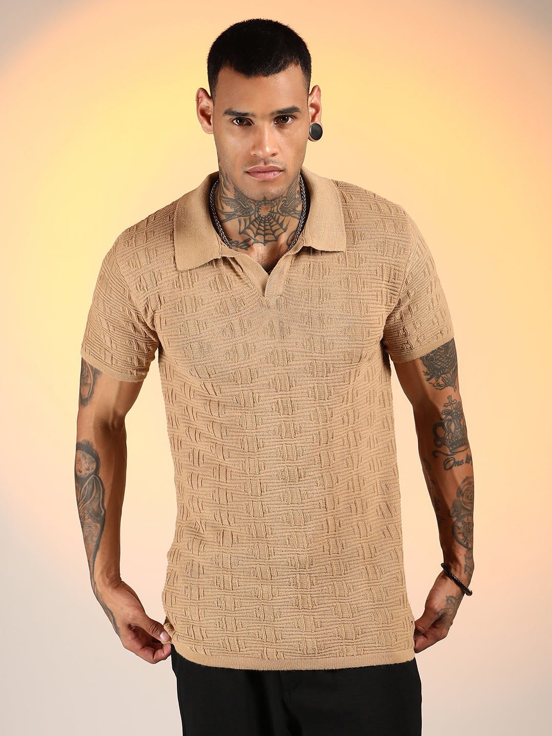 Campus Sutra Greek-Textured Polo T-Shirt
