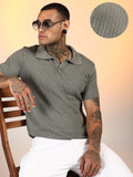 Campus Sutra Rhombus-Knit Polo T-Shirt