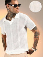 Campus Sutra Unbalanced-Knit Polo T-Shirt
