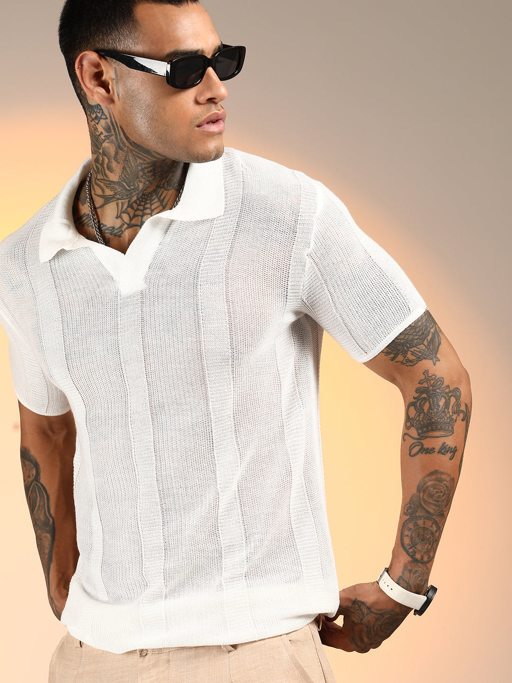 Campus Sutra Unbalanced-Knit Polo T-Shirt