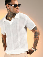 Campus Sutra Unbalanced-Knit Polo T-Shirt