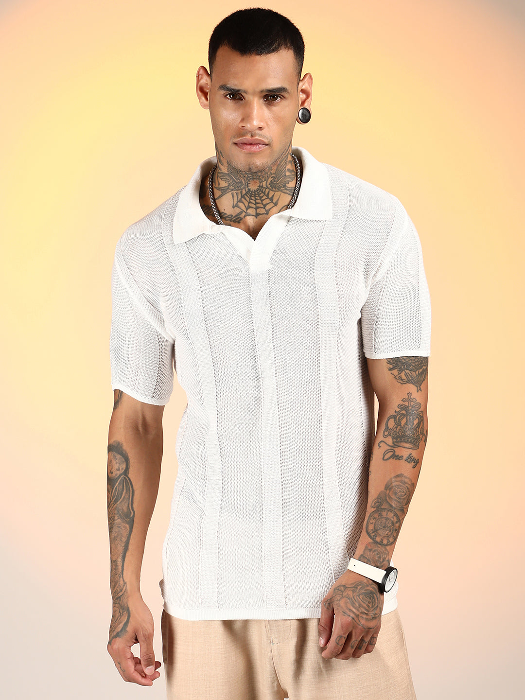 Campus Sutra Unbalanced-Knit Polo T-Shirt