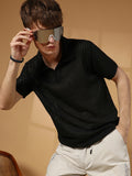 Campus Sutra Textured-Knit Polo T-Shirt