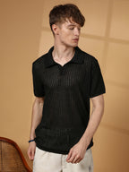 Campus Sutra Textured-Knit Polo T-Shirt