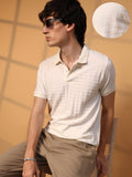Campus Sutra Houndstooth-Textured Polo T-Shirt