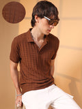 Campus Sutra Houndstooth-Textured Polo T-Shirt