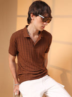 Campus Sutra Houndstooth-Textured Polo T-Shirt