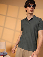 Campus Sutra Houndstooth-Textured Polo T-Shirt