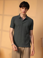 Campus Sutra Houndstooth-Textured Polo T-Shirt