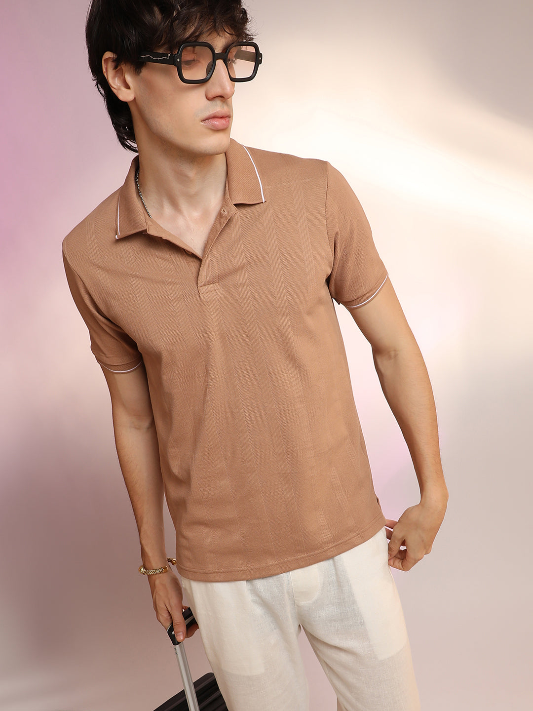 Campus Sutra Lined-Knit Polo T-Shirt