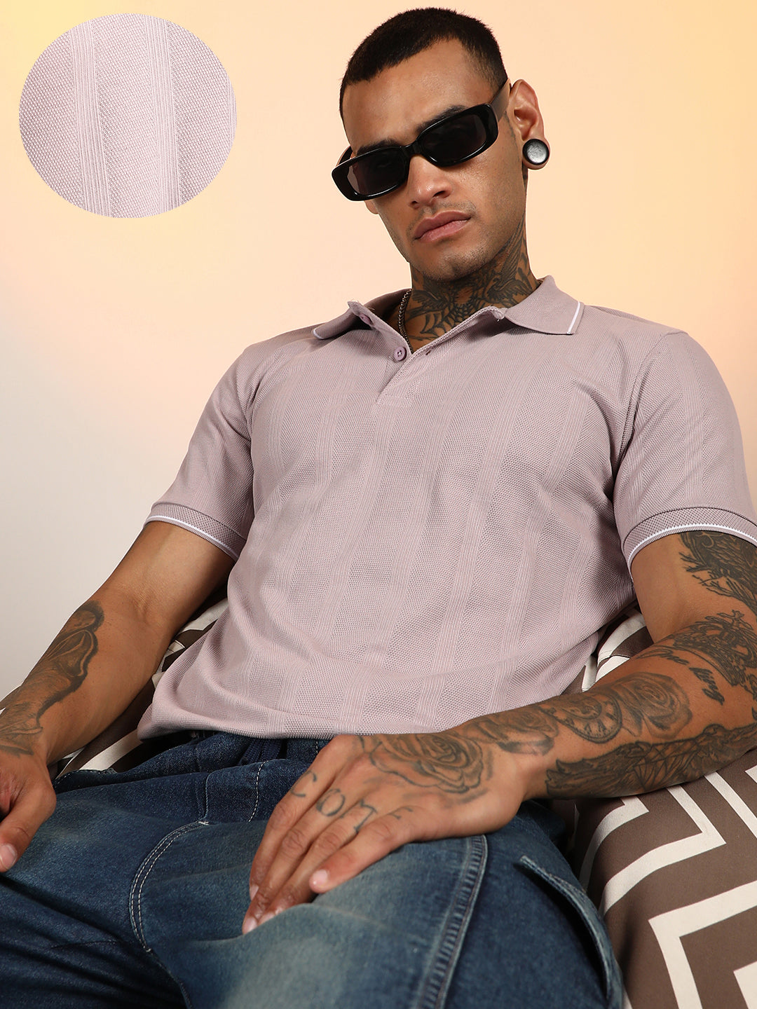 Campus Sutra Lined-Knit Polo T-Shirt