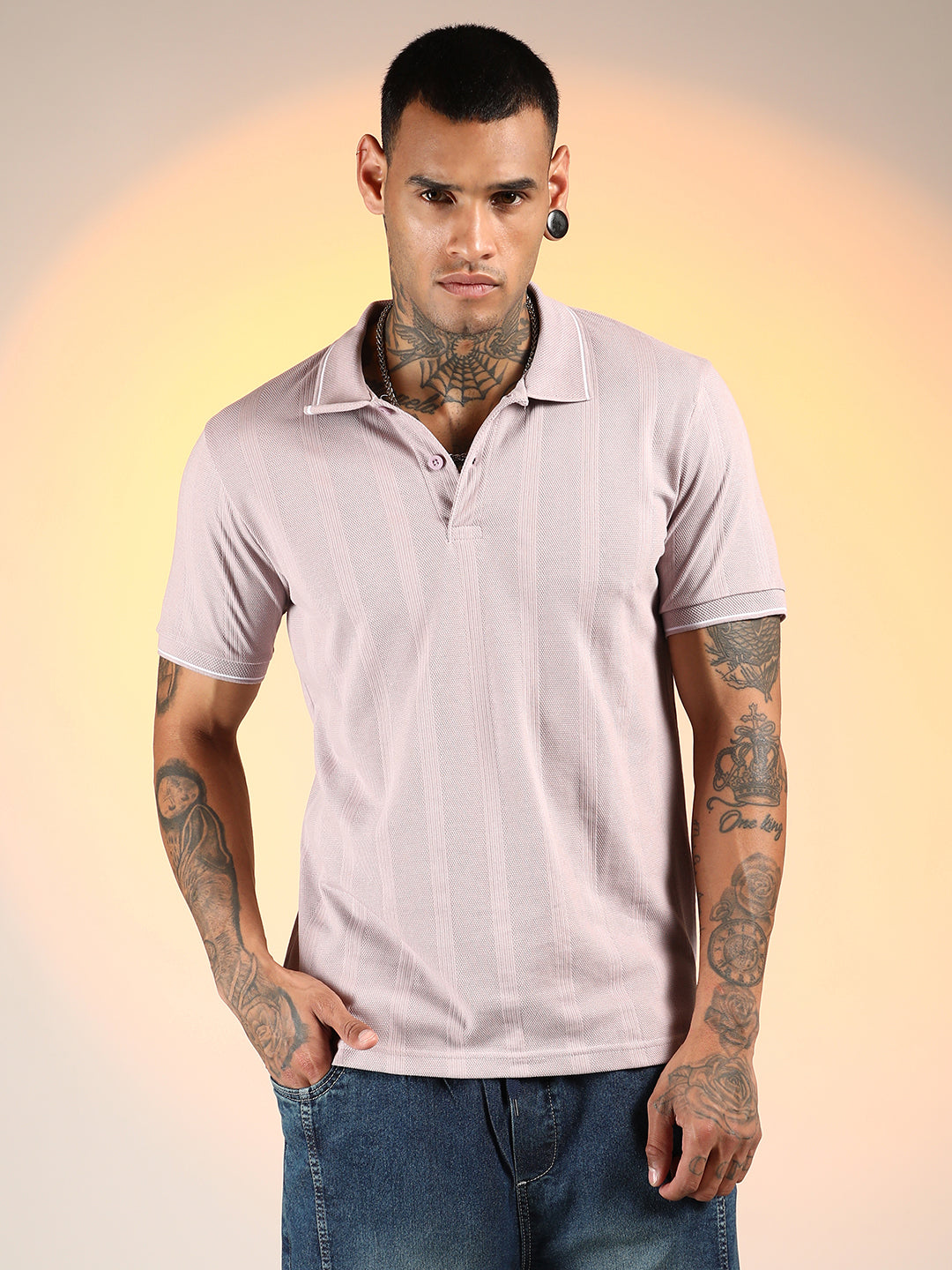 Campus Sutra Lined-Knit Polo T-Shirt