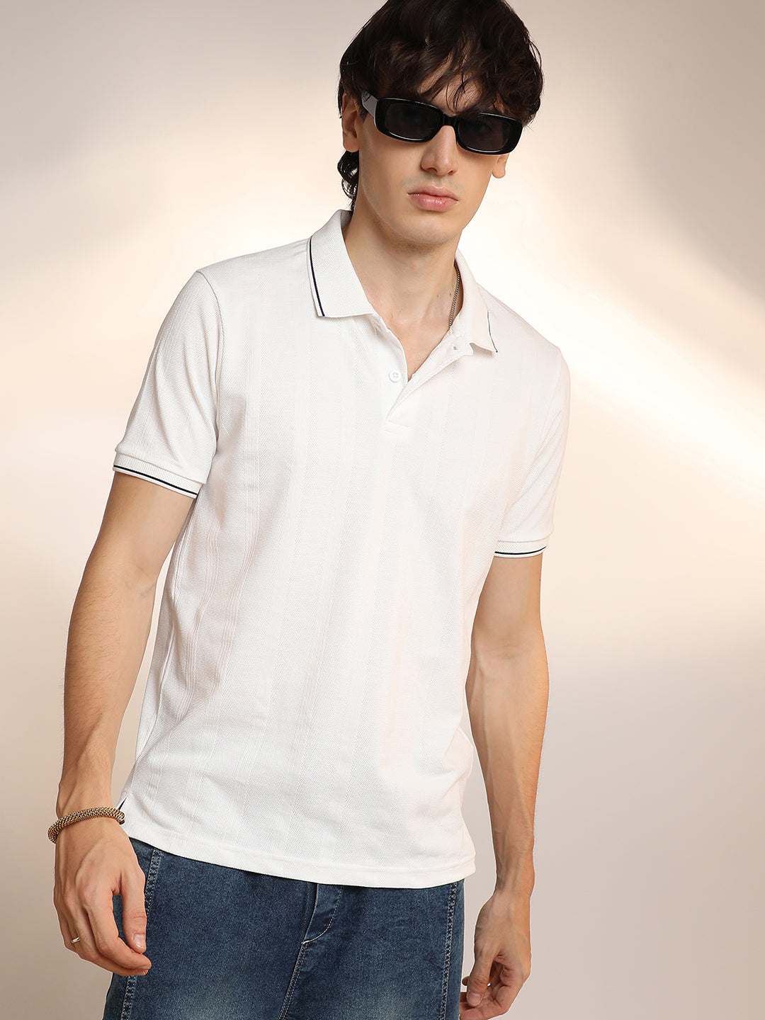 Campus Sutra Lined-Knit Polo T-Shirt