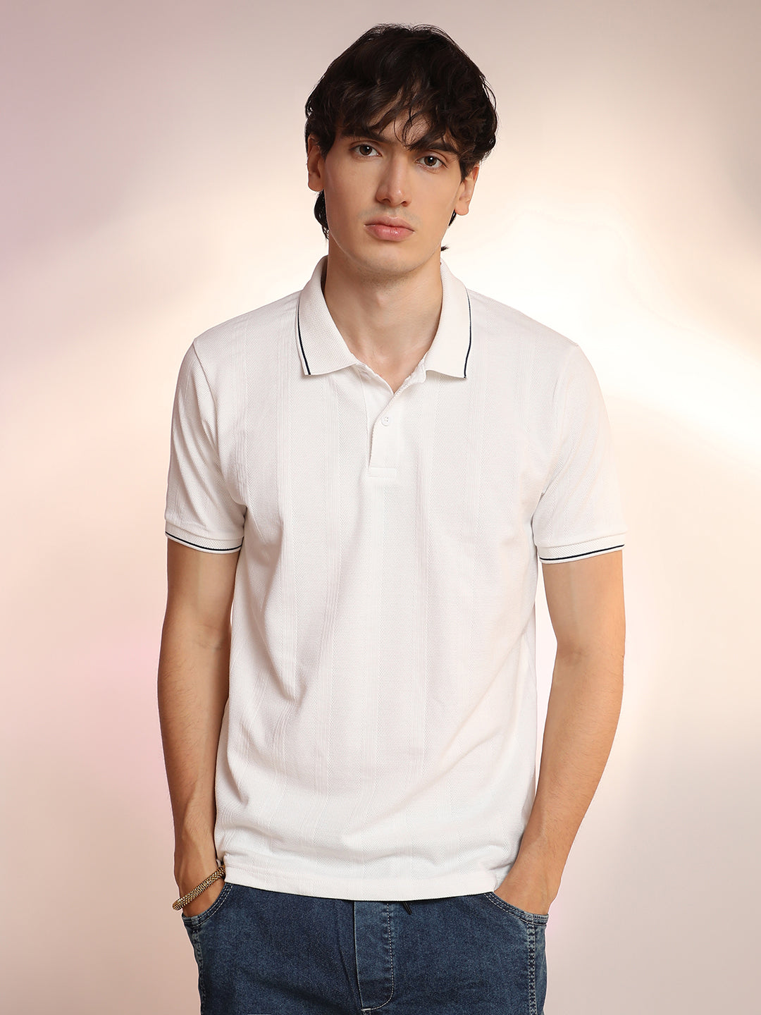Campus Sutra Lined-Knit Polo T-Shirt