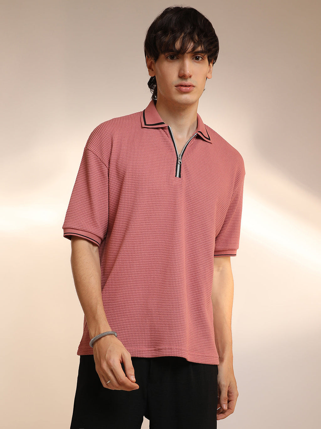 Campus Sutra Micro-Waffle Polo T-Shirt