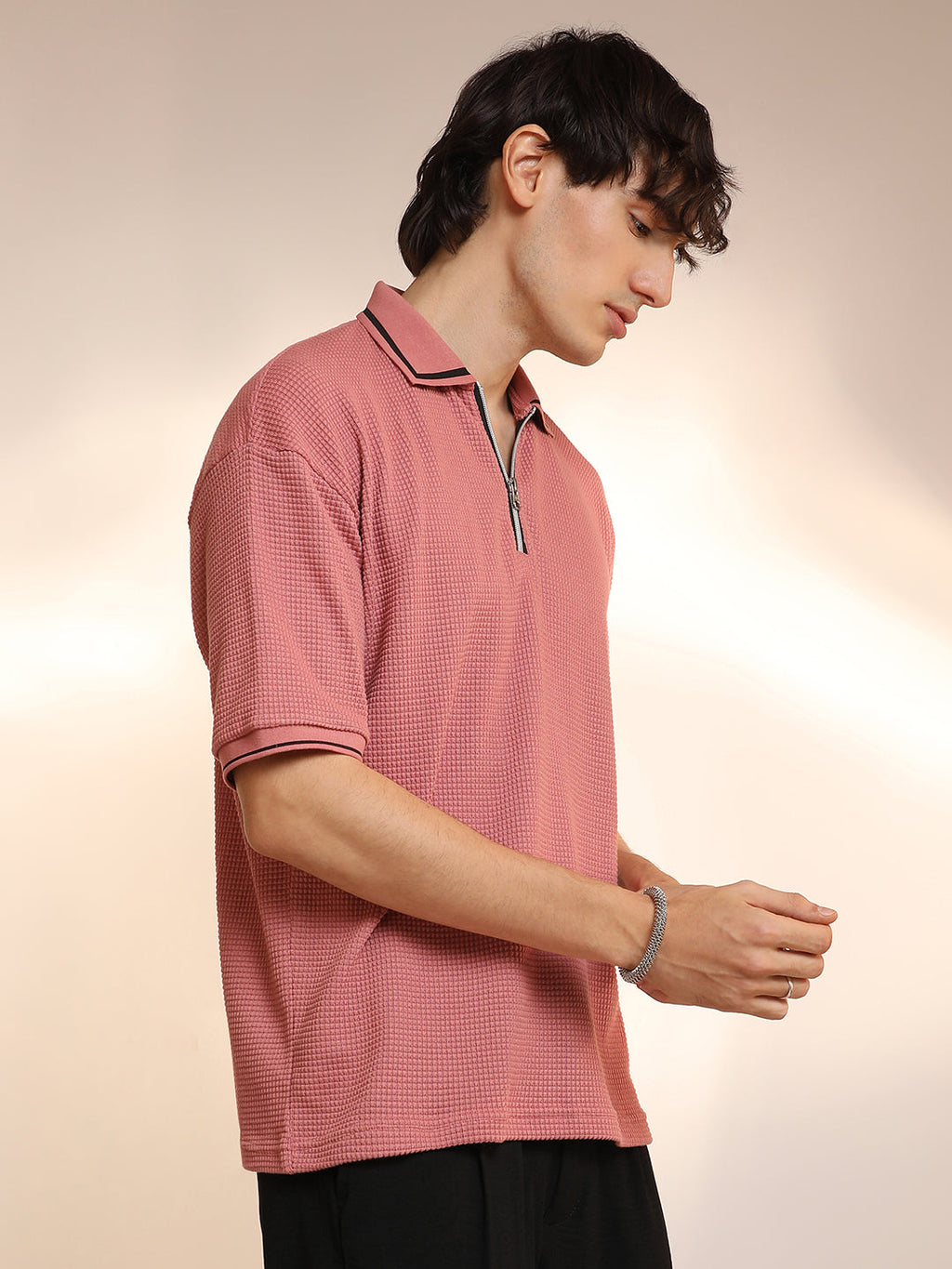 Campus Sutra Micro-Waffle Polo T-Shirt