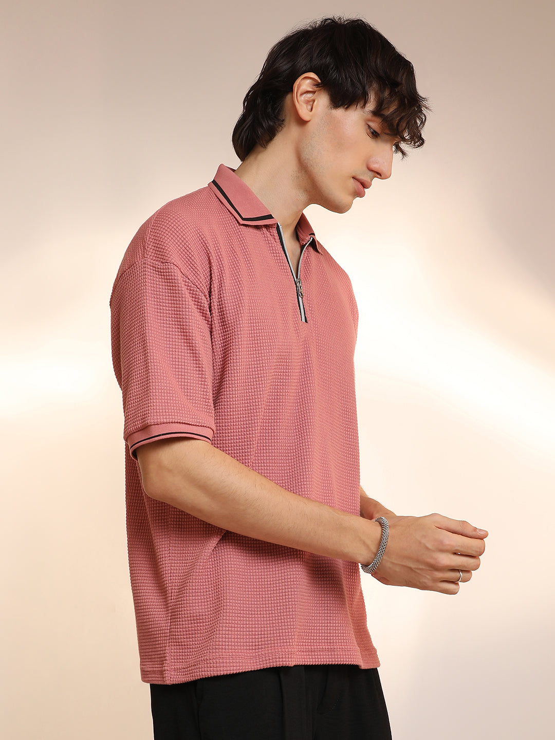 Campus Sutra Micro-Waffle Polo T-Shirt