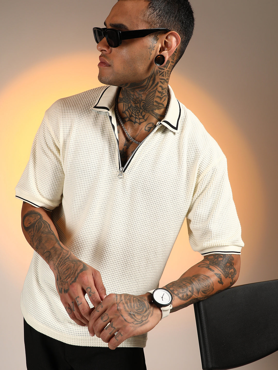 Campus Sutra Micro-Waffle Polo T-Shirt