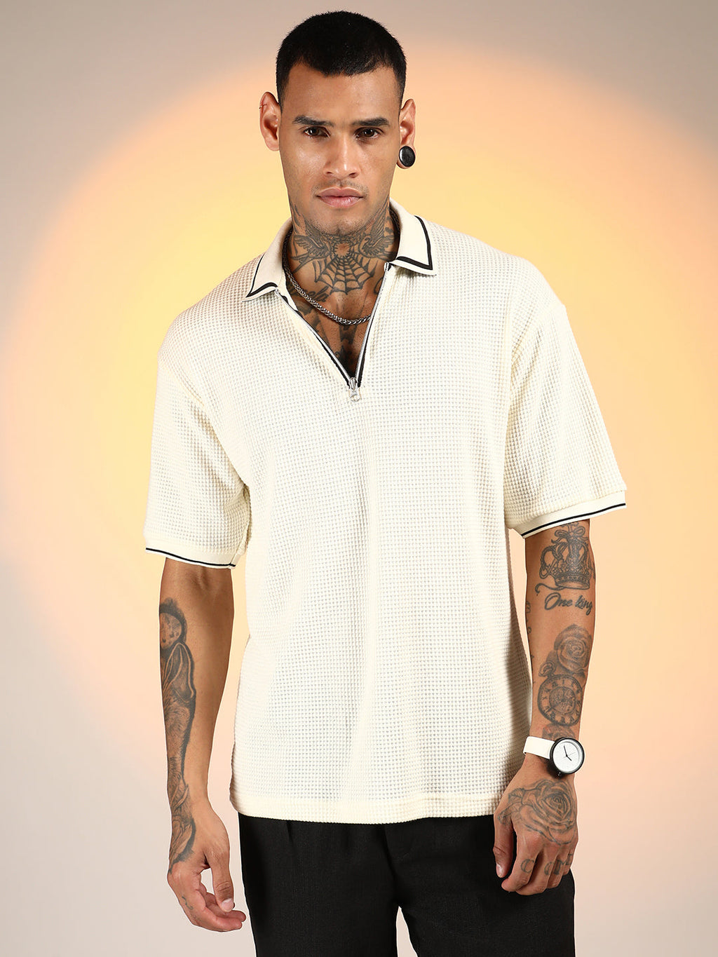 Campus Sutra Micro-Waffle Polo T-Shirt