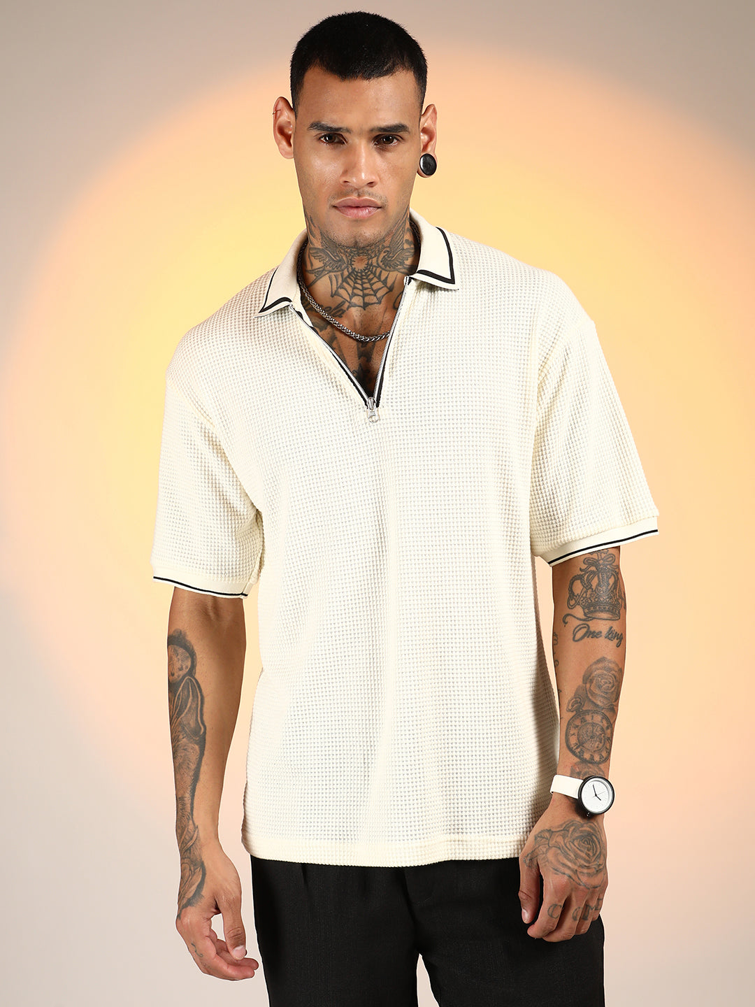 Campus Sutra Micro-Waffle Polo T-Shirt