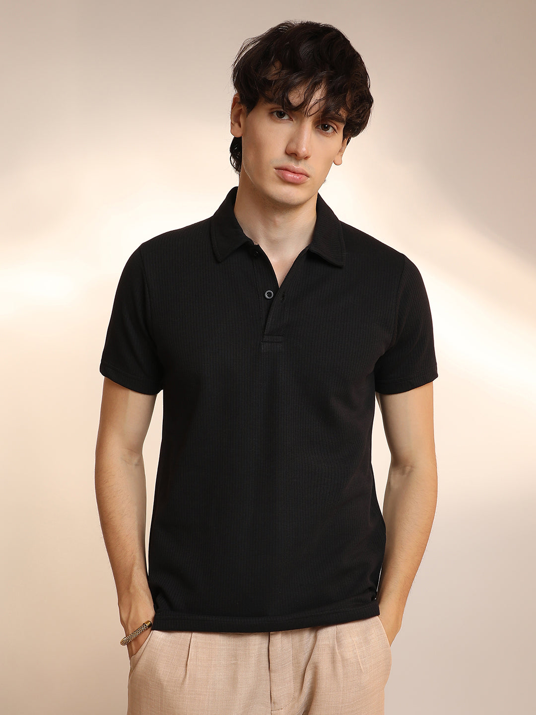 Campus Sutra Ribbed Polo T-Shirt
