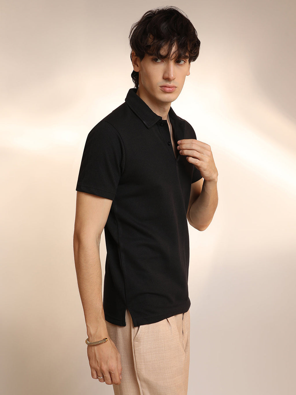 Campus Sutra Ribbed Polo T-Shirt