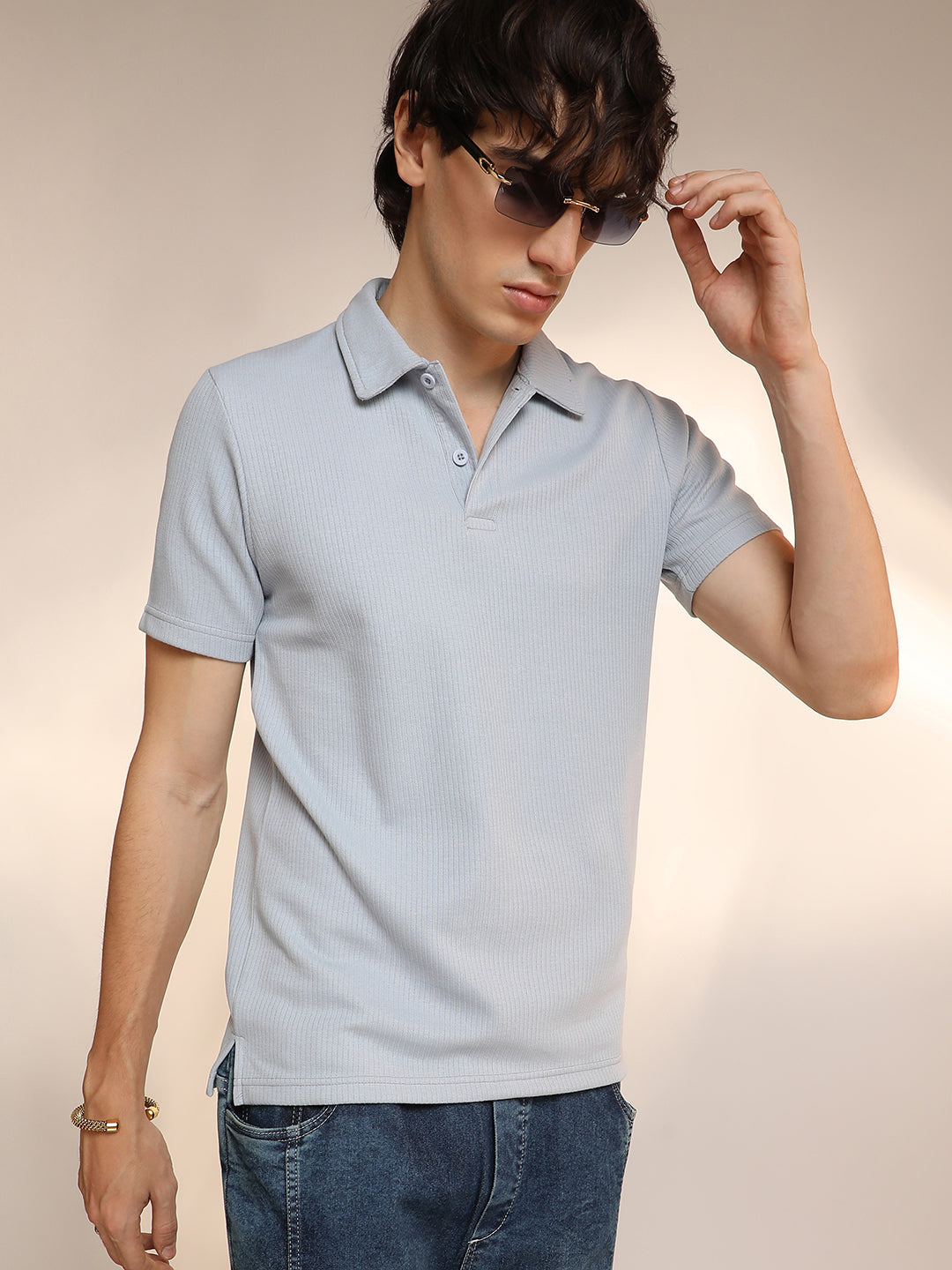 Campus Sutra Ribbed Polo T-Shirt