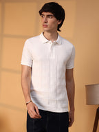 Campus Sutra Intertwine-Textured Polo T-Shirt