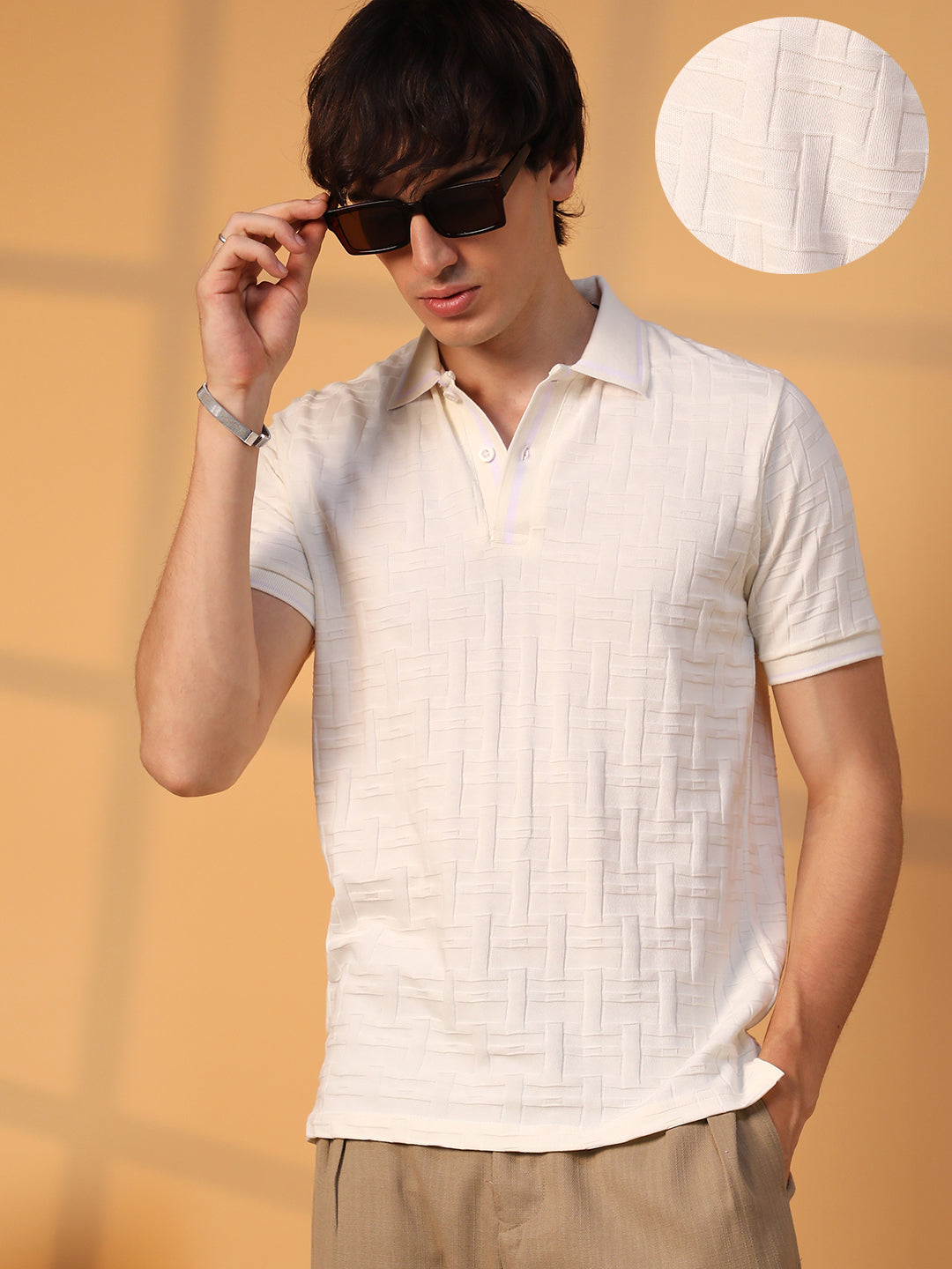 Campus Sutra Weave-Textured Polo T-Shirt