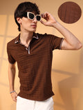 Campus Sutra Weave-Textured Polo T-Shirt
