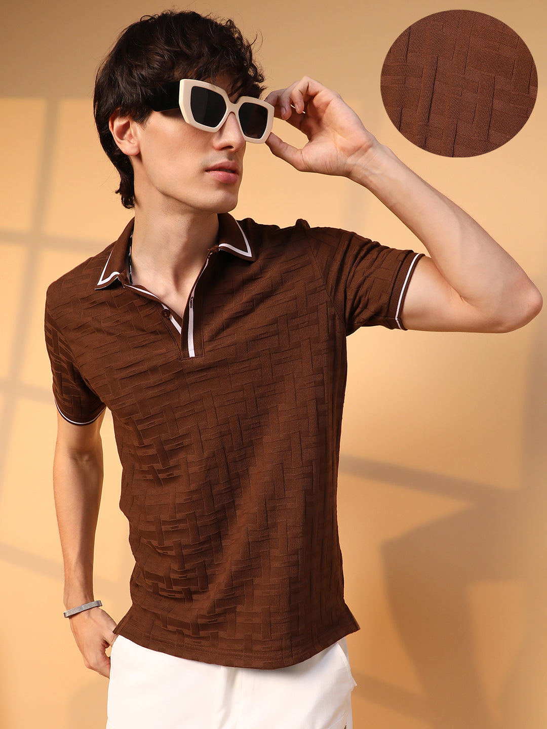 Campus Sutra Weave-Textured Polo T-Shirt