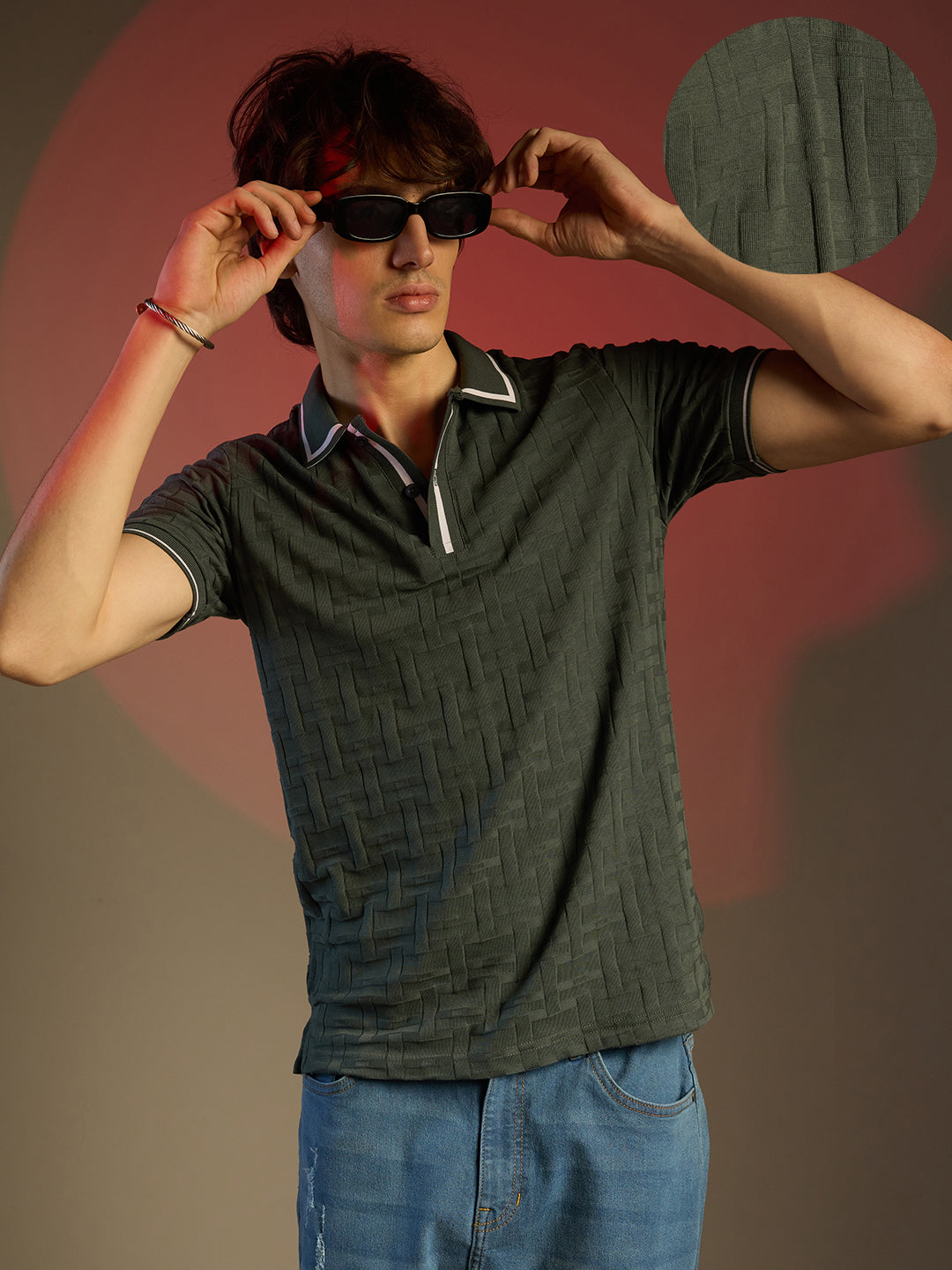 Campus Sutra Weave-Textured Polo T-Shirt